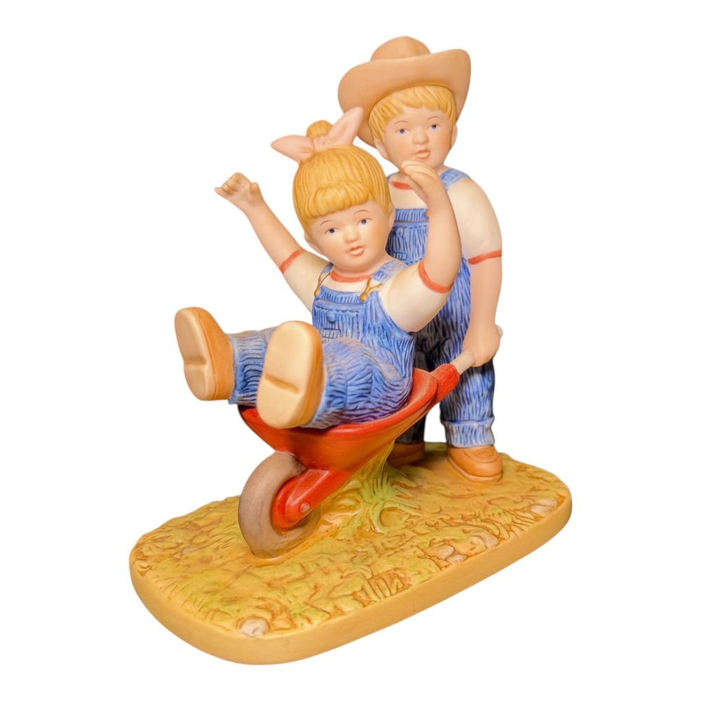 Cottagecore Home Interiors Denim Days The Wheelbarrow Figurine 15355-02 Blue Red
